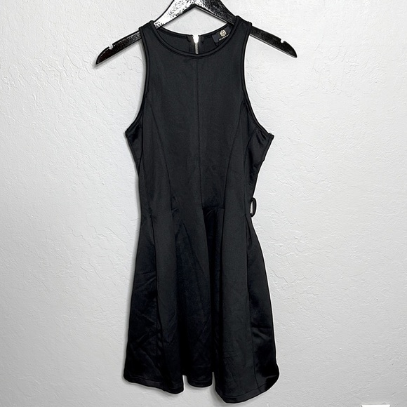 Shannon Snow Designer Black Mini Scuba Fit Flare Dress Pockets Zippered Size XS - Picture 7 of 8